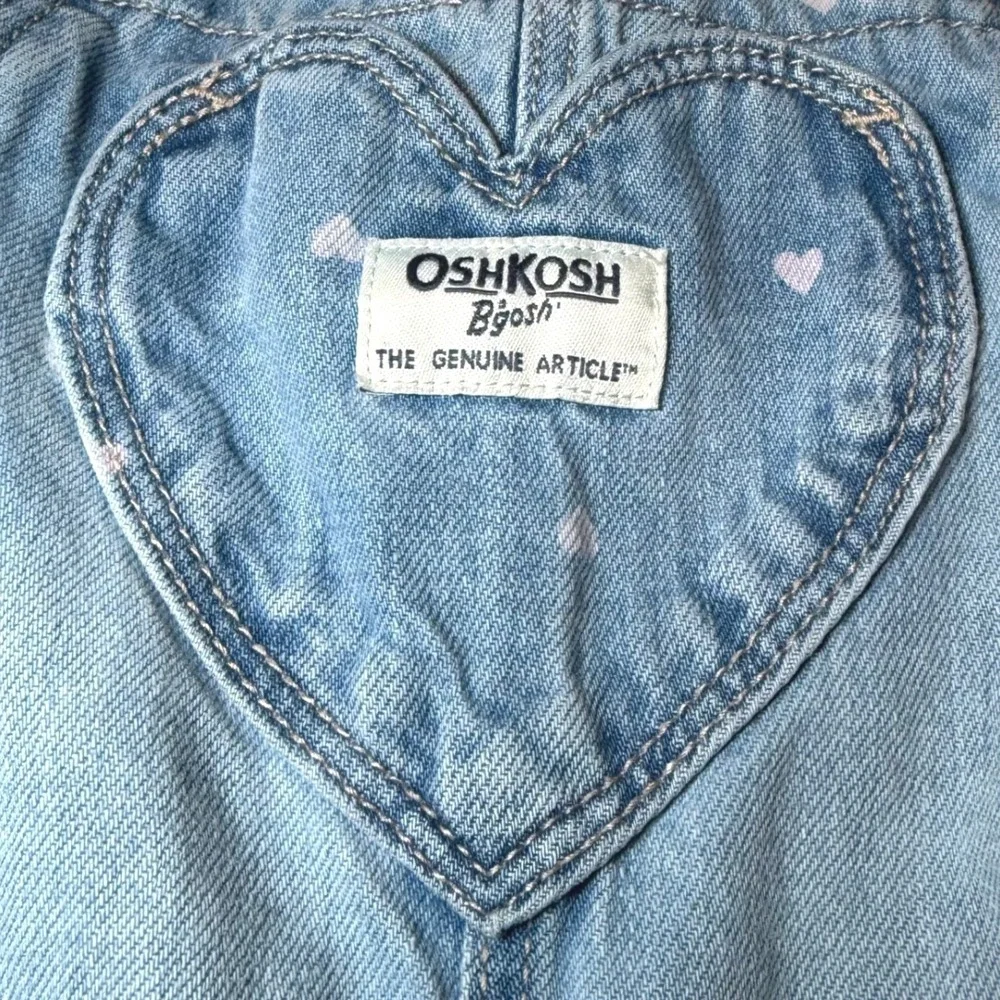 OshKosh Bgosh Toddler Girls Size 4T Denim Overalls Pink Heart Print Bibs Play